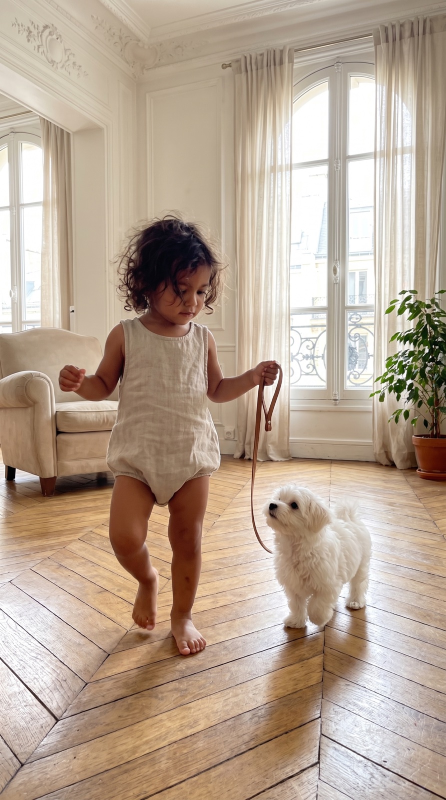 Olivia aprendiendo a caminar con Rocky